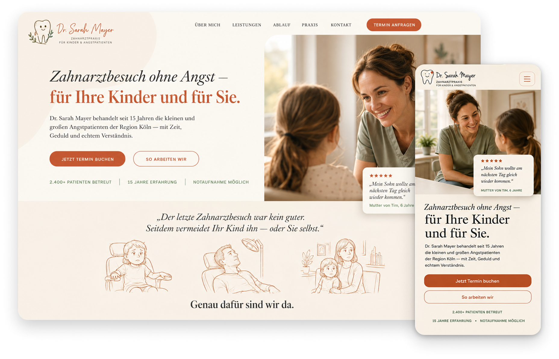 Beispieldesign für eine Kinderzahnarztpraxis mit Fokus auf Angstpatienten